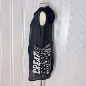 Black Hooded Sleeveless Vest with Side Text